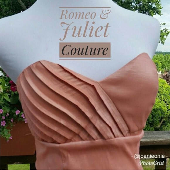 ROMEO and JULIET Dress Peach Strapless Prom  Midi 3D Floral Wedding Formal 6 - Picture 4 of 10